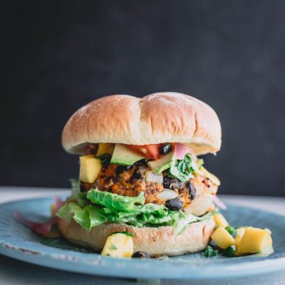 Veggie Burgers with Avocado Green Harissa